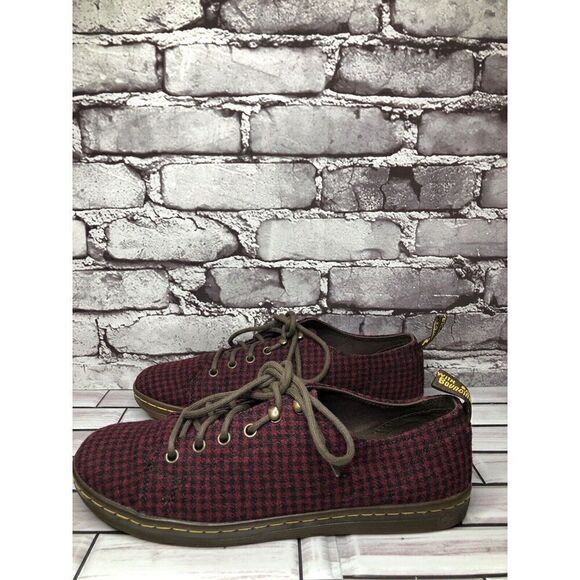 Dr. Martens Samira Burgundy Black Plaid Fabric Lace Casual Shoes Women Sz 11M US - Picture 1 of 16